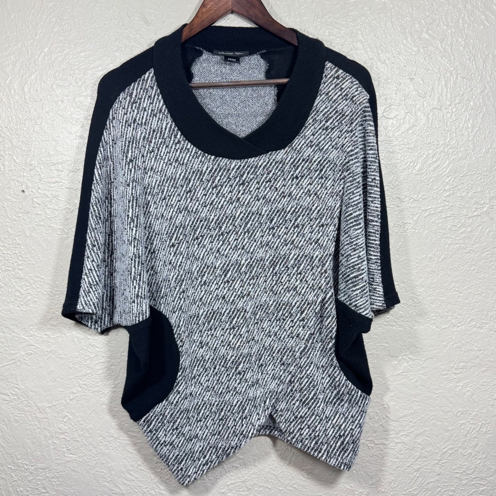 Michael Tyler‎ Sweater Med Poncho Layered Asymmetric Lagenlook Artsy Minimalist